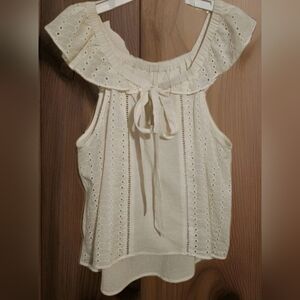 Penny Lane Style Cream Boho Hippy Vtg Style 60s 70s Cottage Core Lace Top Sz M